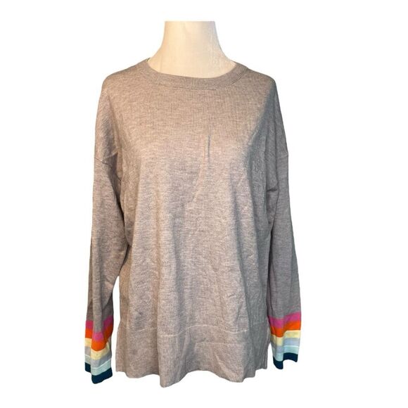 THML Brandy Rainbow Stripe Crewneck Sweater Gray Knit S - Picture 1 of 9